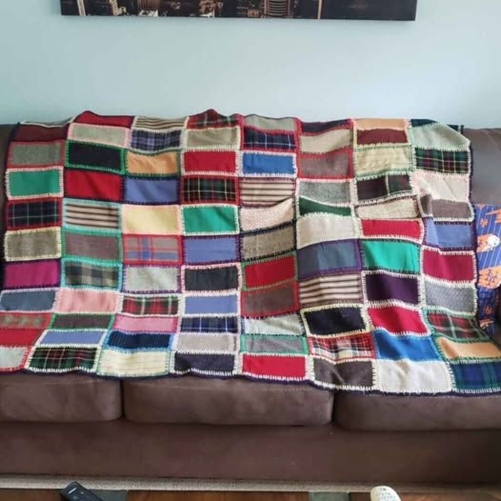 Handmade Colorful Patchwork Wool Quilt/ Blanket 1930s